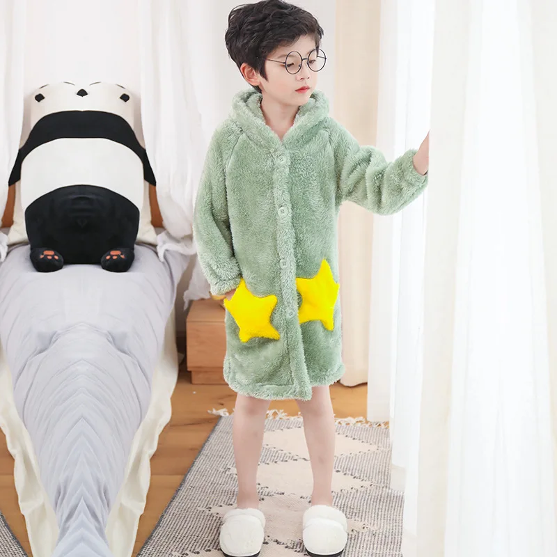 bathrobe03 Банный халат для детей; зимние фланелевые теплые банные халаты; пижамы для мальчиков; одежда для сна с капюшоном и принтом звезд; детские мягкие длинные халаты; - Цвет: bathrobe03