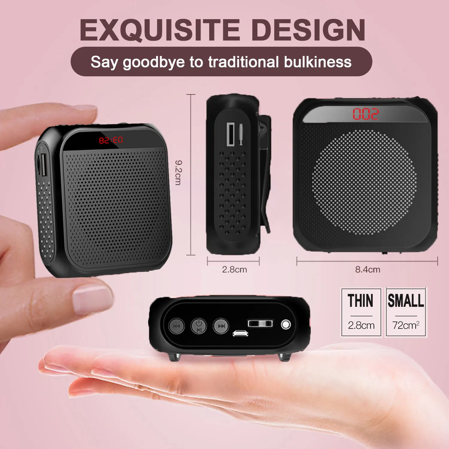 Amplificador de Voz Alto-falantes de Voz Pessoal com Microfone Exibição para Professores Gosear Portátil Multifuncional Fala 5w 2400mah - Image 3