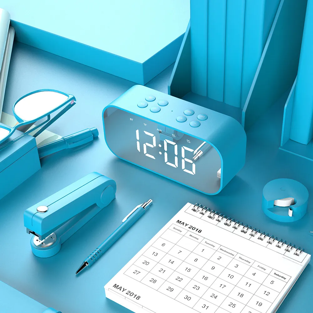 Цифровой Будильник Bluetooth 5,0 стерео динамик светодиодный зеркало AUX tf музыкальный проигрыватель