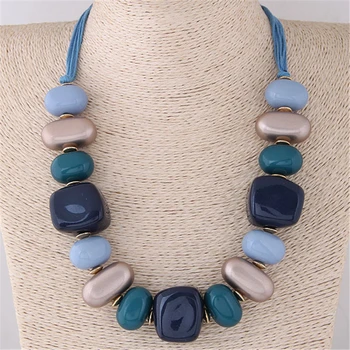 

Fashion Choker Necklaces & Pendants For Women Bohemian Big Acrylic Stone Statement Necklaces Female Bohemian Ocean Accessories