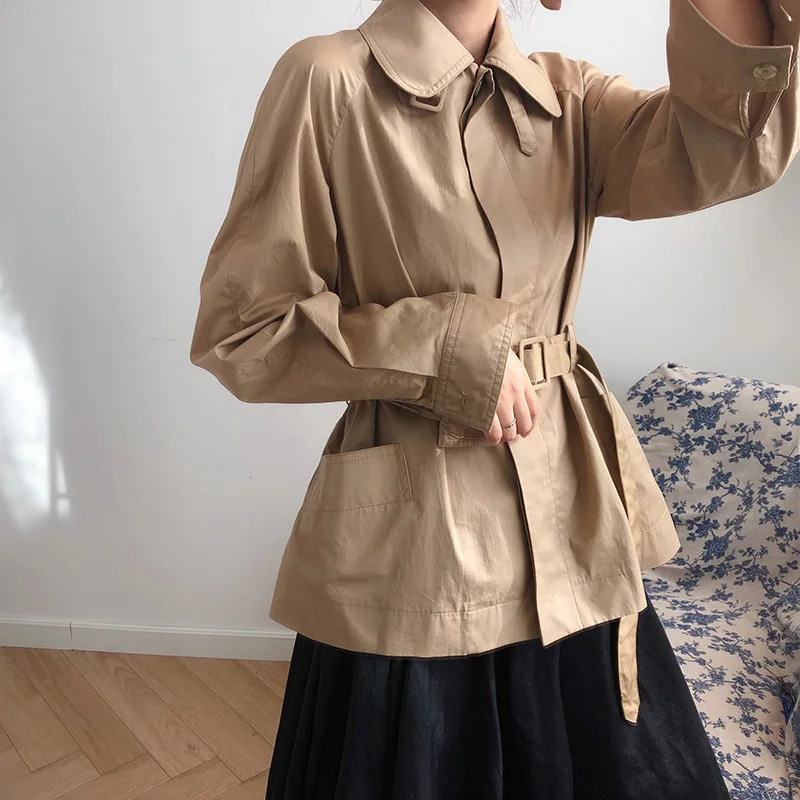 Mooirue fall female trench Cotton Single Breasted padded Short Loose Bf Loose casual cardigan female coat