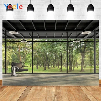 

Yeele Big French Window Black Farm Sofa Green Tree Sunshine Background Photophone Photography Backdrop for Decor Customized Size