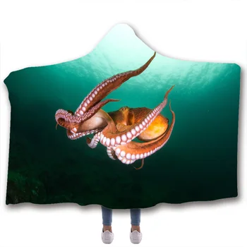 

3D Octopus Ocean Digital Hooded Blanket Printing Marine Life Colorful Fleece Blanket 2019 Fashionable Comfortable Blanket Thick