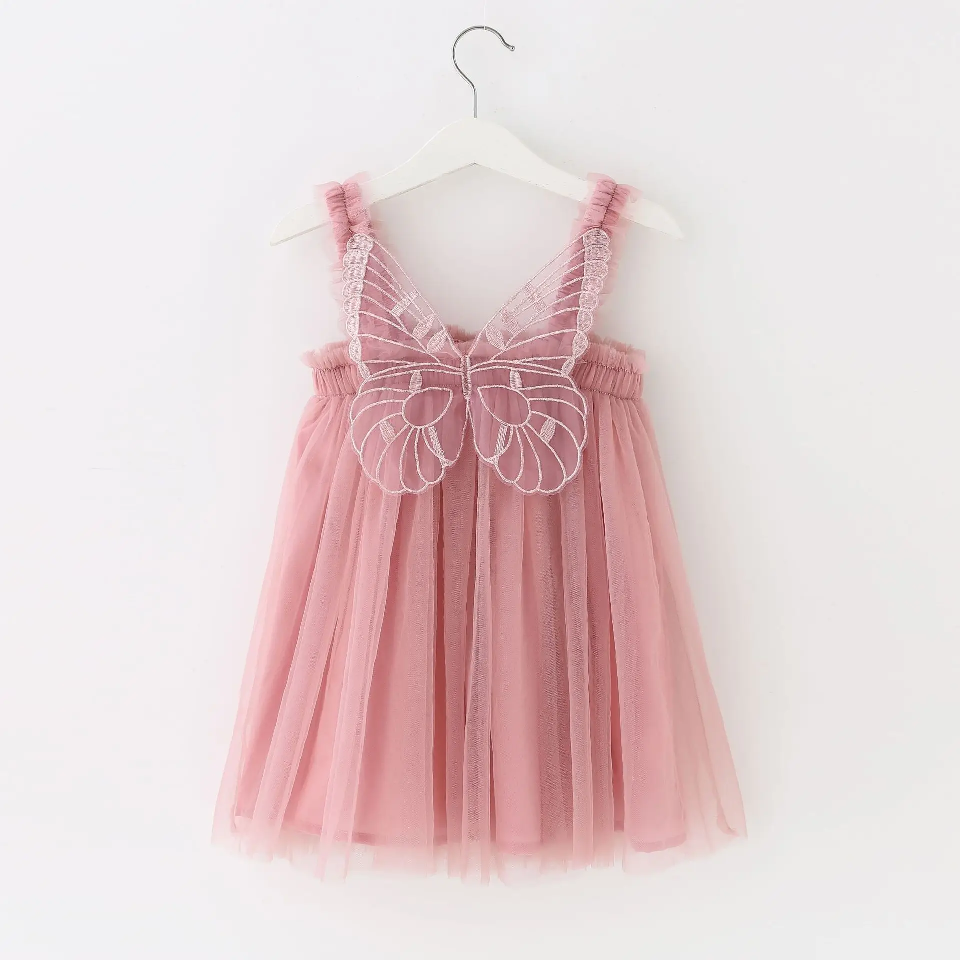 New Baby Girl Clthes Solid Color Suspenders Three Dimensional Angel Wings Baby Dress Princess Clothing Birthday Cute Tutu Skirt