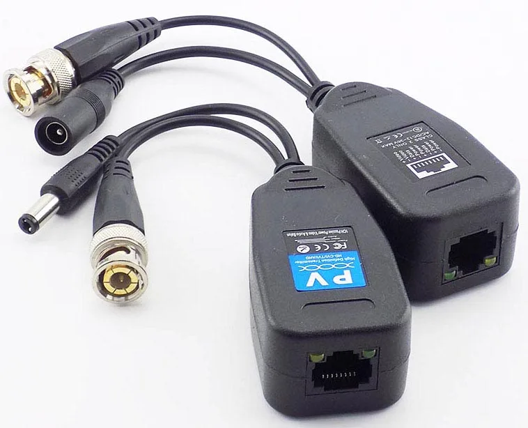 1 Pair(2pcs) Passive CCTV Coax BNC Power Video Balun Transceiver Connectors to RJ45 male for video Camera J17 | Безопасность и