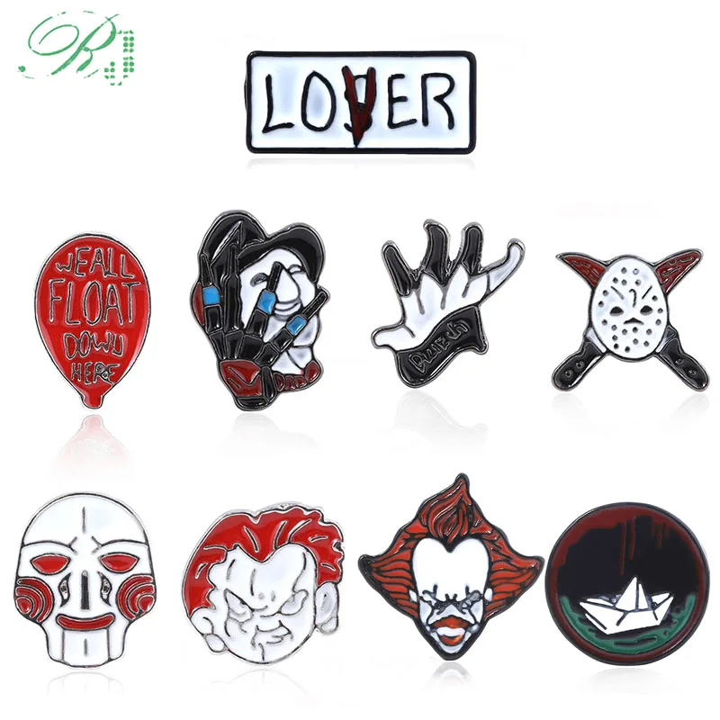 

RJ Horror Movie DC Clown Joker Stephen King's It Pennywise Brooch Chucky Face Friday the 13th Lapel Pin Jewelry