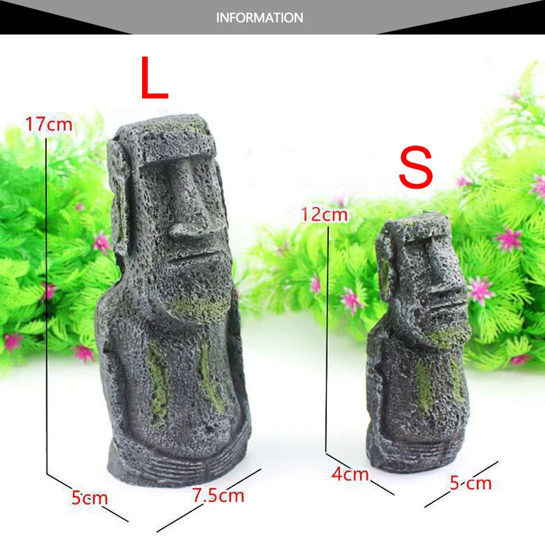 Title 3, Resin Moai Stone Aquarium Decoration Ancient Bu...