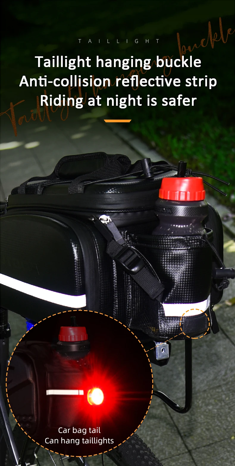 KOOTU bicycle trunk bag can install the tail light when you are riding in the night