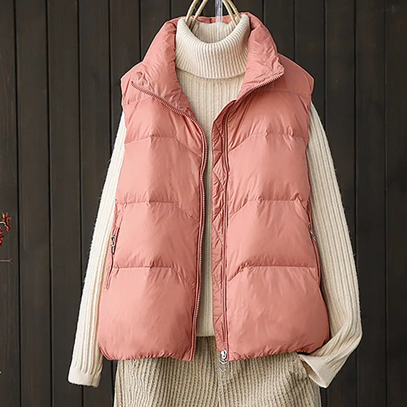 2021 Autumn Winter Vest Women White Duck Down WarmWoman Waistcoat