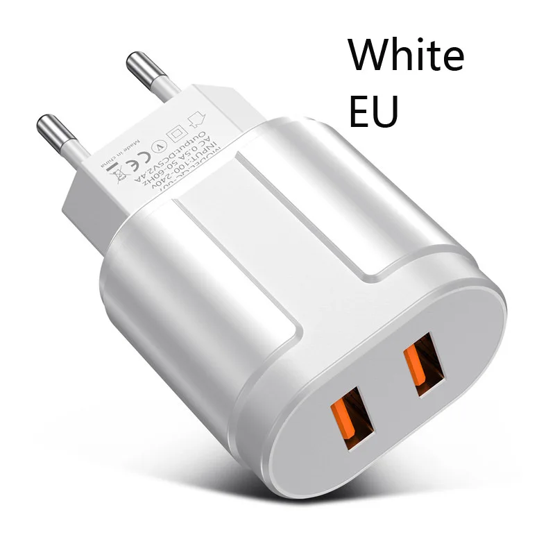 USLION Dual USB зарядное устройство для телефона зарядное устройство 5 В 2.4A ЕС США вилка путешествия настенное зарядное устройство адаптер Зарядка для iPhone samsung huawei Xiaomi - Тип штекера: White EU Plug