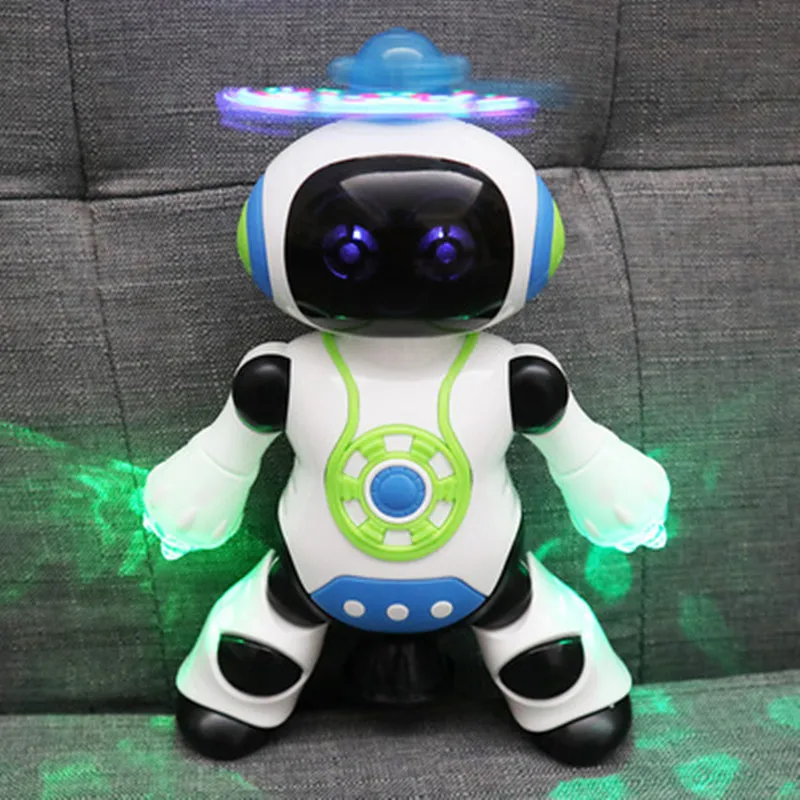 Robot électronique de danse spatiale, musique éblouissante, Flash lumineux  LED, Rotation électrique, jouet pour garçons, cadeau pour enfants