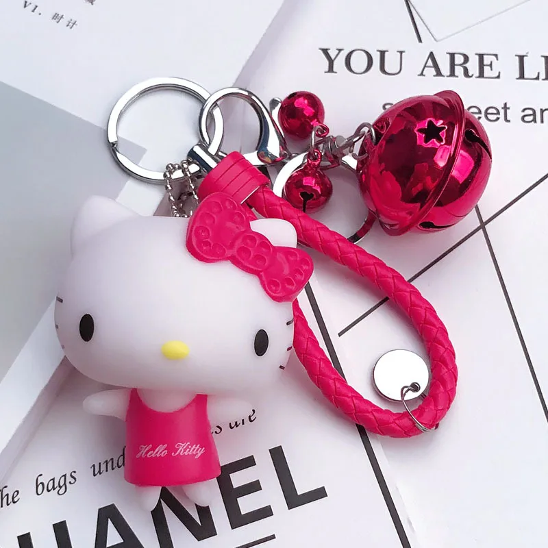 Стильная футболка с изображением персонажей видеоигр рисунок «Hello Kitty» кукла-брелок для ключей женские ювелирные изделия колокольчика кожаный брелок из веревок для девочек сумка Подвеска автомобиль брелок на подарок