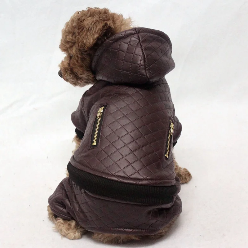 Кожаная одежда для домашних собак зимнее пальто Одежда для маленьких собак теплые толстовки пальто для собак съемный комплект из двух предметов куртка одежда для домашних животных
