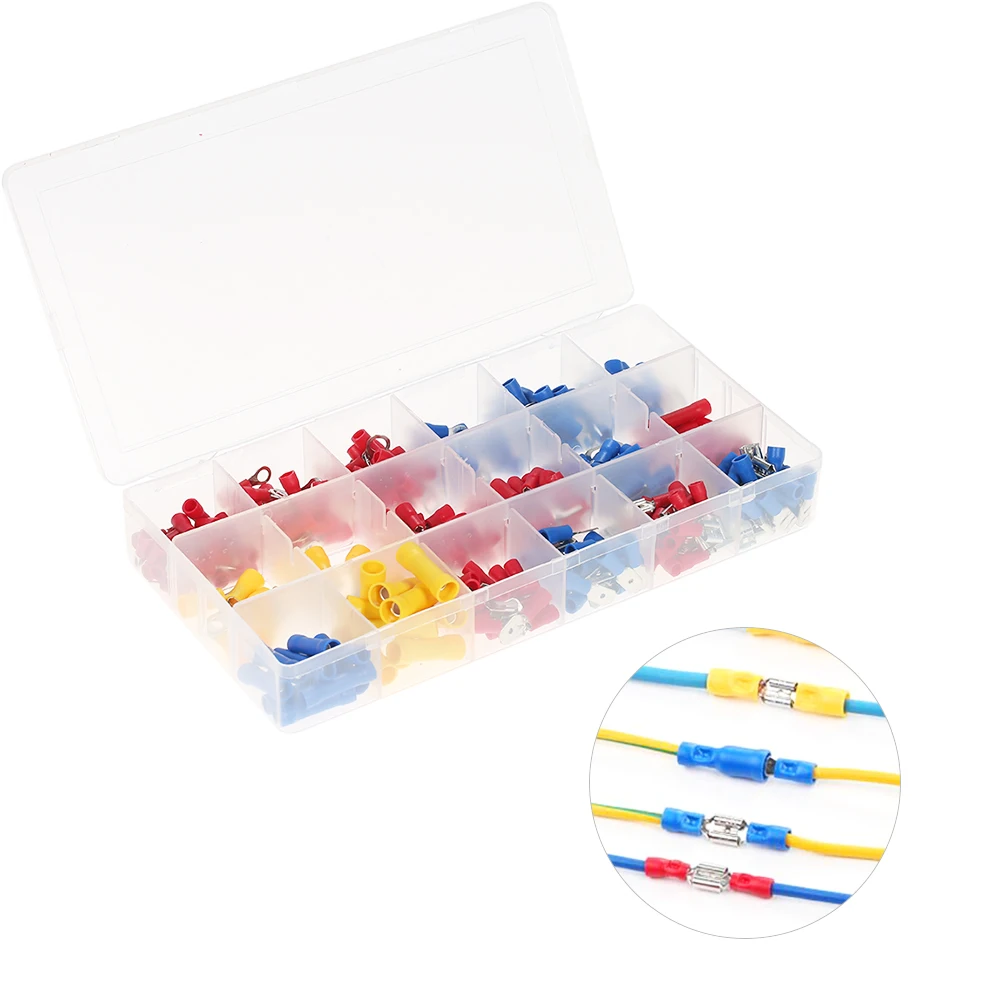 

300PCS Assorted Insulated Electrical Wire Crimp Terminals 18 Kinds Copper Crimp Terminal Cable Connector Kit Spade Butt Set