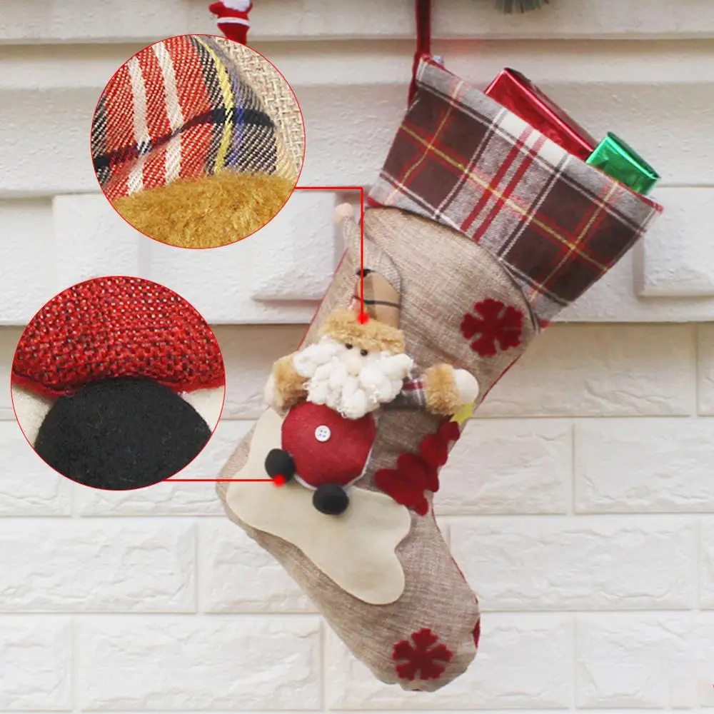 Рождественские носки, Классические носки, Рождественское украшение для дома, мягкие Рождественские Елочные подвесные игрушки, Подарочный пакет для конфет