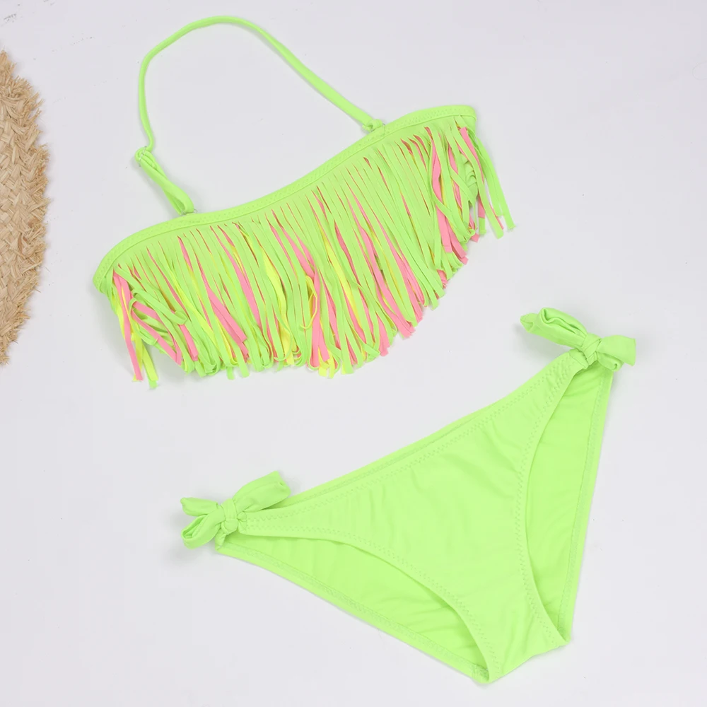 Tassel Girls Kids Swimsuit Swimwear Swimming Suit Children Bandage Bikinis Holiday Beach Baby Biquini Infantil girls swimsuit