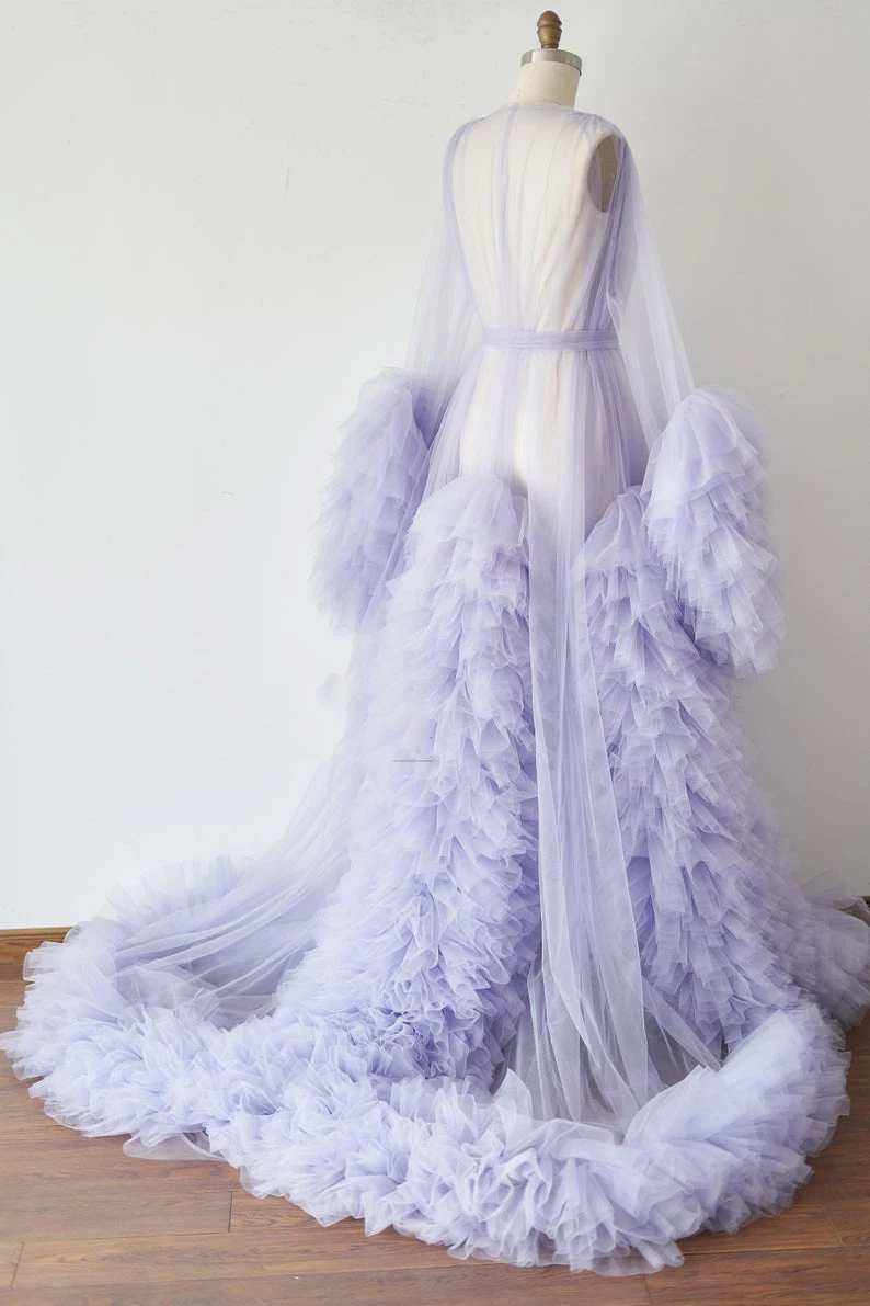 Bathrobe for Women Sky Blue Feather Full Length Lingerie Nightgown Pajamas Sleepwear Women\'s Luxury Gowns Housecoat Nightwear