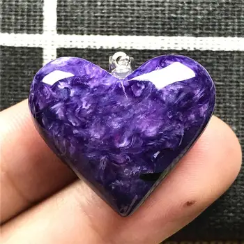 

Top Natural Purple Charoite Necklace Pendant For Woman Lady Man Crystal 27x11mm Heart Beads 925 Silver Sterling Jewelry AAAAA