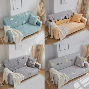 

Stretch Thickened Short Plush Sofa Covers for Living Room Warm Cartoon Printed Chair Couch Covers Home Corner L-shaped Loveseat