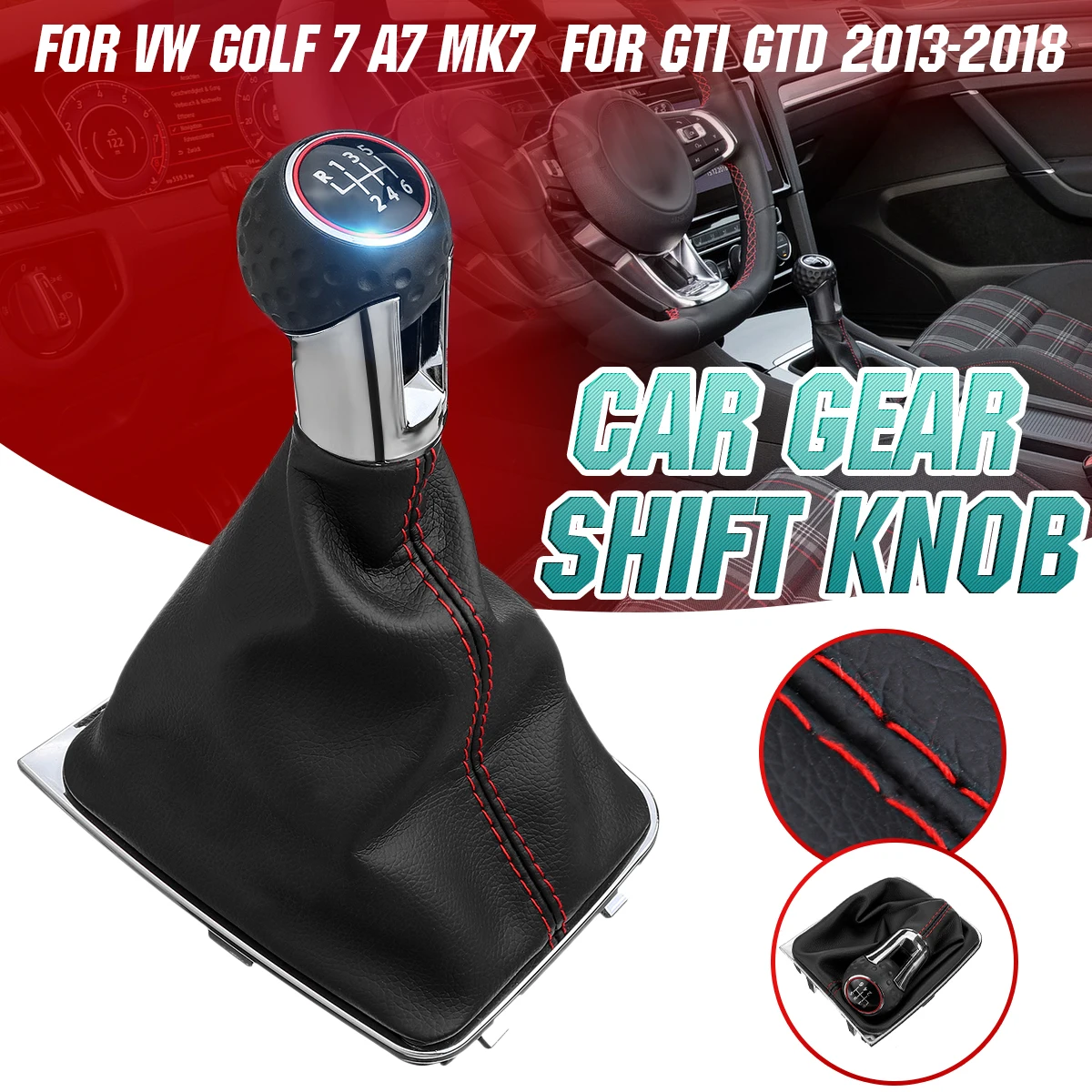 

6 Speed Car Gear Shift Knob Leather Gaiter Boot Cover Lever Shifter Collar For VW Golf 7 A7 MK7 For GTI GTD 2013-2018