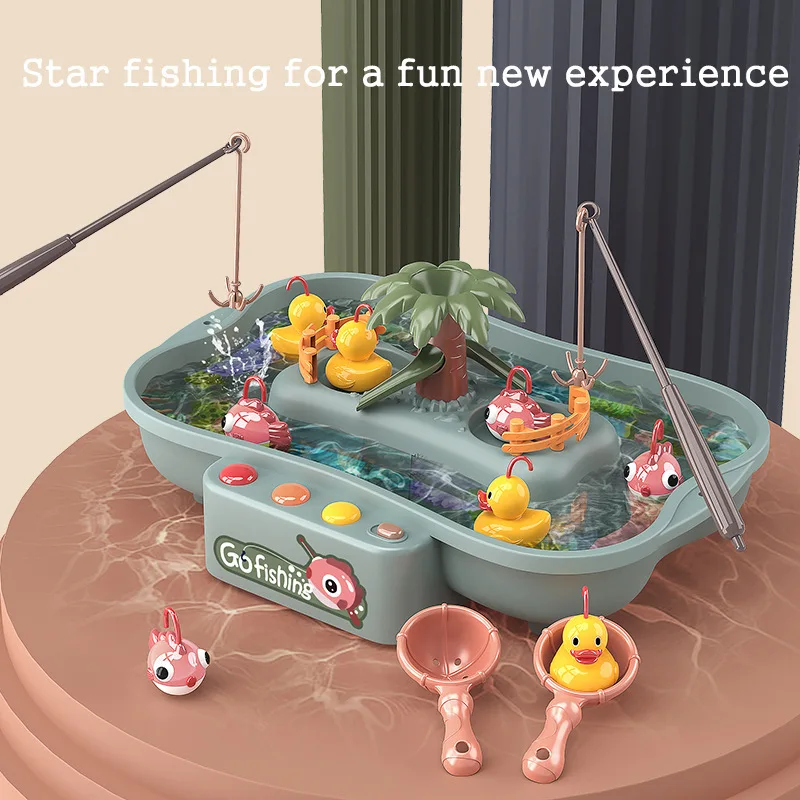 Children's Magnetic Fishing Toy Music Electric Circulation Fishing Duck Fishing Platform Water Play Game Toys for Kids Gift