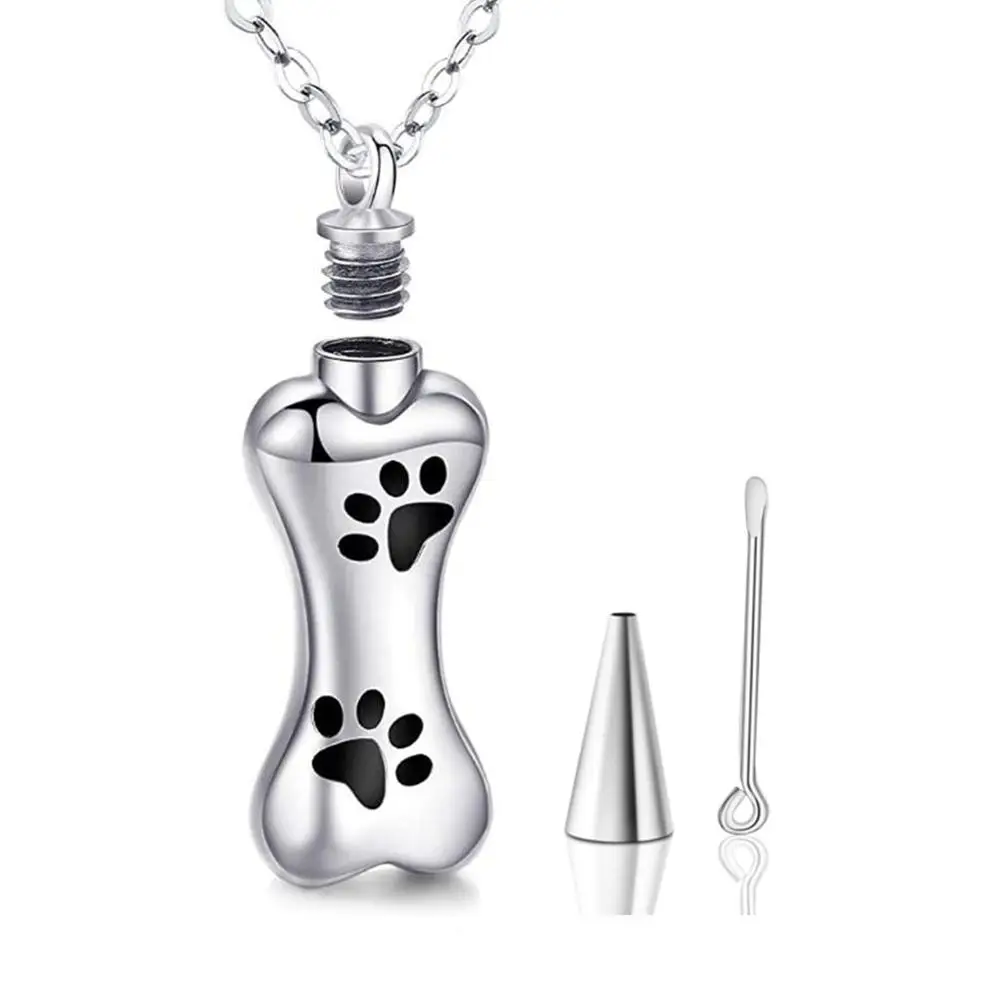 Bone Ash Locket Cremation Jewelry Stainless Steel Urn Necklaces Keepsake Pendant for Pet Dog Paw Print Memorial Ashes Jewelry