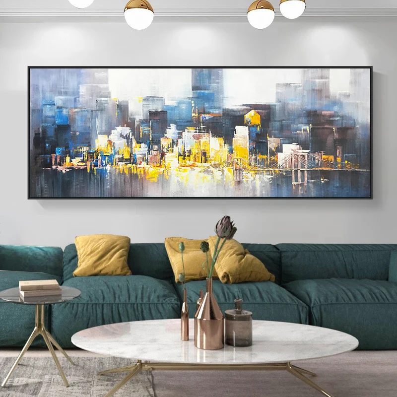 

Hand-painted Canvas Surface Modern Large Size Manhattan Abstract artist Residence Decoration Hanging Painting Urban Architecture