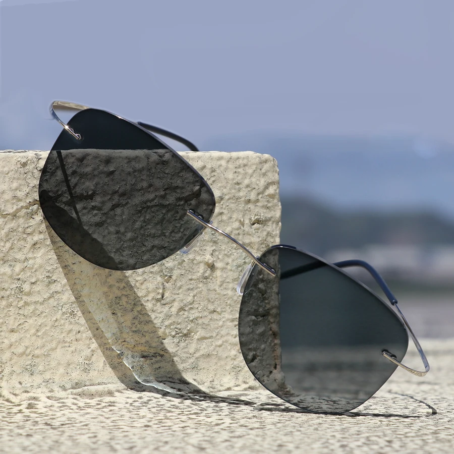 

Titanium Transition Aviation Sunglasses Photochromic Reading Glasses Rimless Eyeglasses Men with Diopters