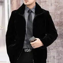 Осенняя кожаная куртка из искусственного меха норки, Мужская зимняя утепленная меховая кожаная куртка с отворотом, мужские свободные куртки, модные B176