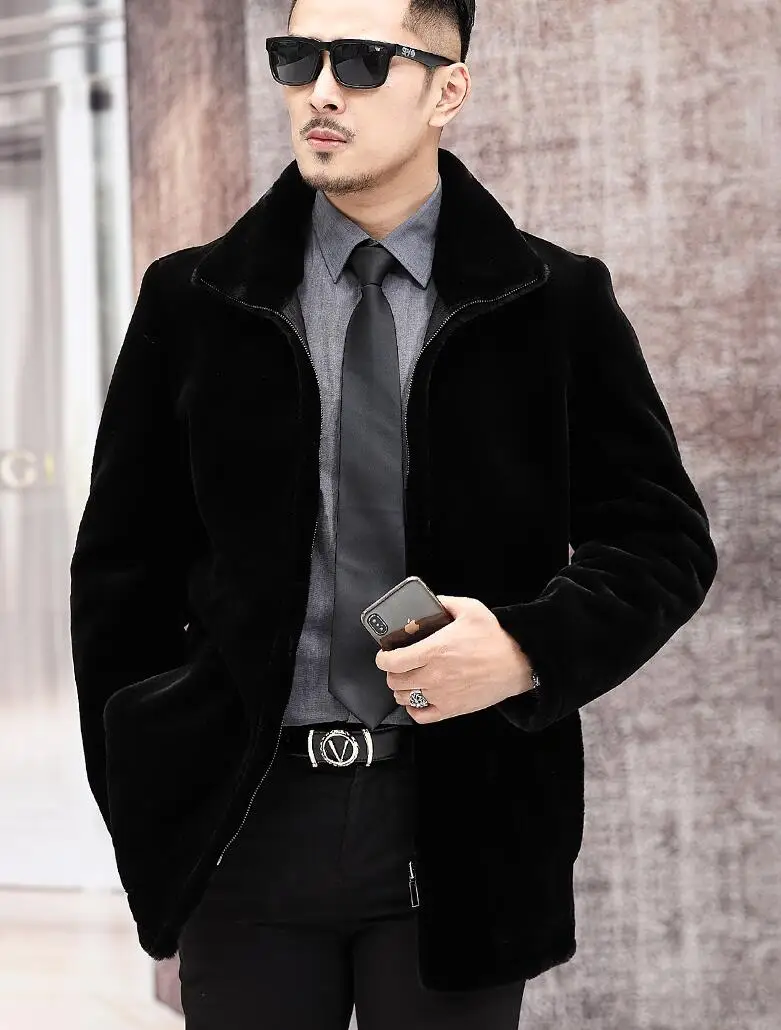 

Autumn faux mink fur leather jacket mens lapel winter thicken warm fur leather coat men loose jackets fashion B176