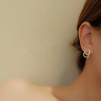 

New Design Metal Circle Stud Earrings For Women Girls Charm Gold Color Geometric Double Round Crystal Earrings Brincos Jewelry