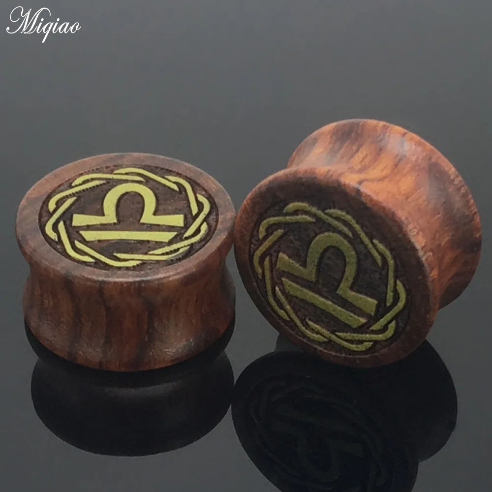 

Miqiao 2 Pcs 8mm-20mm Human Body Piercing 12 Constellation Libra Wood Solid Ear Expander EAR TUNNEL