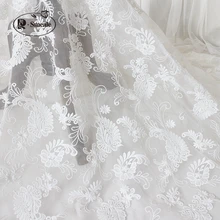 Белая вышитая кружевная ткань роскошное свадебное платье DIY Мягкая сетчатая ткань RS1654