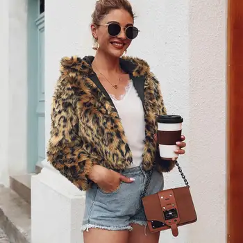 

Faux Fur Coat Plus Size Women Winter Fluffy 2019 Plush Coat Fashion Leopard Hooded Coat Warm Soft Outwear Manteau Faux Fourrure