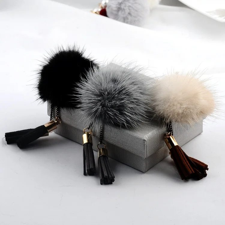 NEW cute real Mink hair fur ball Brooch Pins For Women with Tassel Korean Fur ball Piercing Lapel Brooches Collar Jewelry Gift