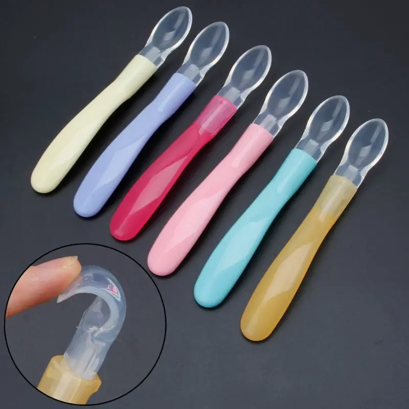 

Newborn Baby Soft Safety Silicone Infan Learning Feeding Spoon Flatware Children Dishes Tableware Soup Spoon