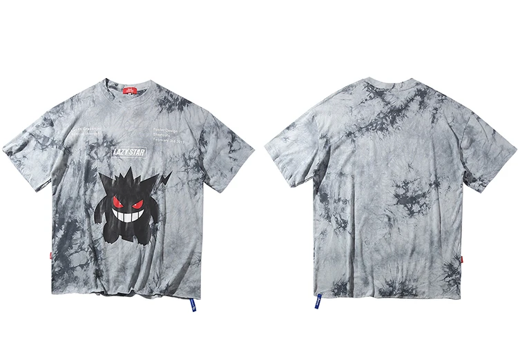 LENSTID Мужская футболка в стиле хип-хоп с принтом "Tie Dye Devil", уличная футболка большого размера, свободная футболка, летняя хлопковая футболка с коротким рукавом