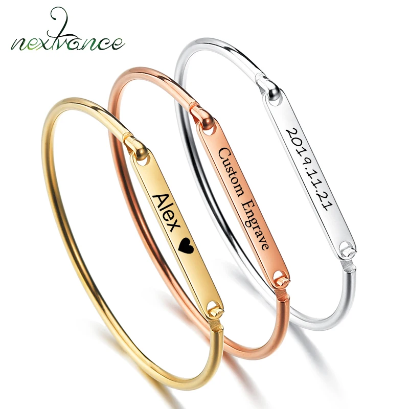 

Nextvance Hand-decorated Customized Bracelets Engrave Name Bracelet Cuff Bangle Stainless Steel Engrave Bangles For Women