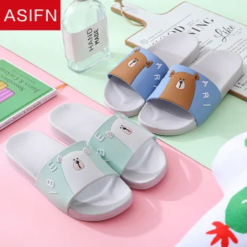 

ASIFN Cute Slippers Women's Bath Home Slipper Cute Bear Slides Summer Indoor Soft House Flip Flops Chaussures Femme Shoes Woman