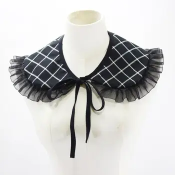

2020 Japanese Women Girl Doll False Fake Collar Plaid Printed Ruffles Trim Half Shirt