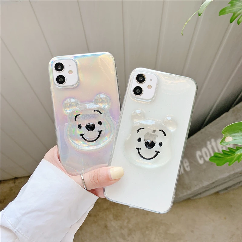 Cute 3D Cartoon Bear Glitter Flakes Phone Cases For iPhone 13 13Pro 12 11 Pro XS Max SE X XR 7 8 Plus Clear Soft Silicone Cover case for iphone 13 pro max