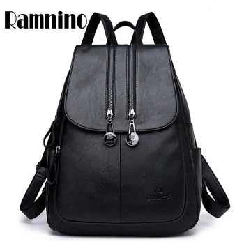 

Women Backpack PU Female Bag Vintage Leather Travel Backpack Large Capacity School Bag For Girls Double Zipper Shoulder Bags