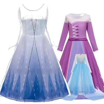 

2020 Anna Elsa 2 Girls Dress Birthday Party Cosplay Fantasia Vestidos Snow Queen Dress Elza Dress Princess Dress Anna Elsa Dress