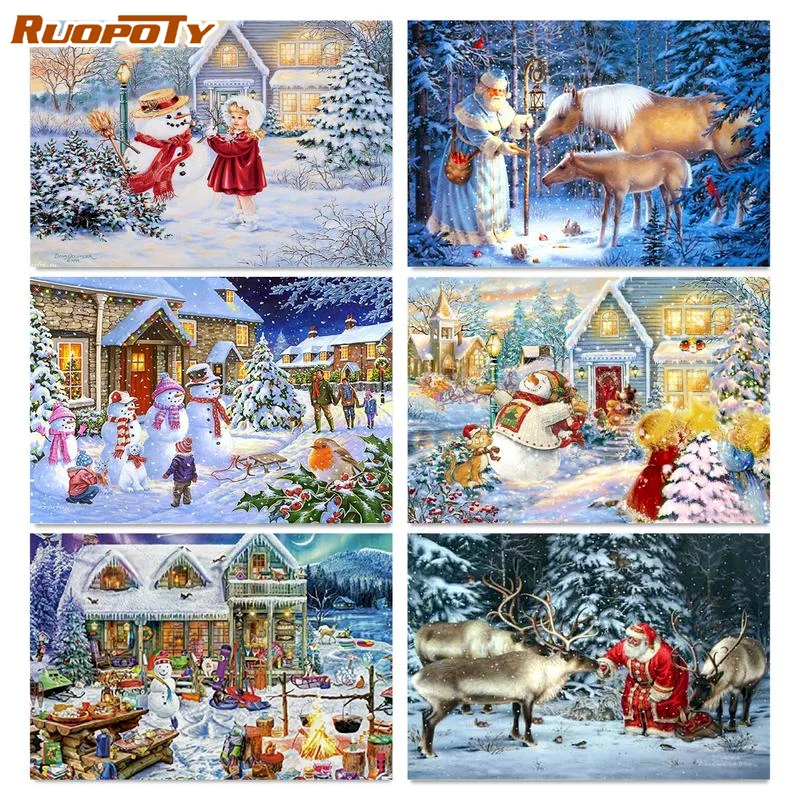 RUOPOTY Раскраска по номерам Санта-Клаус поделки из снега акриловая раскраска