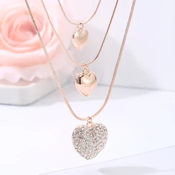 

2019 Trendy Bohemian Heart Lovely Crystal Multi Layer Pendant Necklaces For Women Party Gift Gold Silver Color Chokers Jewelry