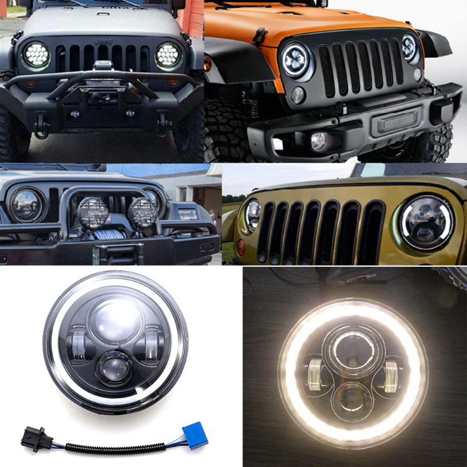 

7inch Round LED Headlight High Low Beam DRL Light for Harley Davidson Jeep Wrangler FLD Touring Softail