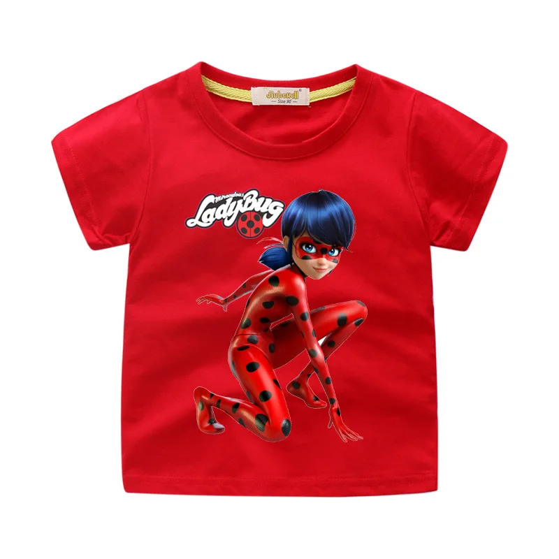 

BOY'S Girls Pure Cotton Short-sleeved T-shirt Lady Bug Ladybug GIRL'S Versatile Tops Children Sweat Absorbing Cultural Shirt