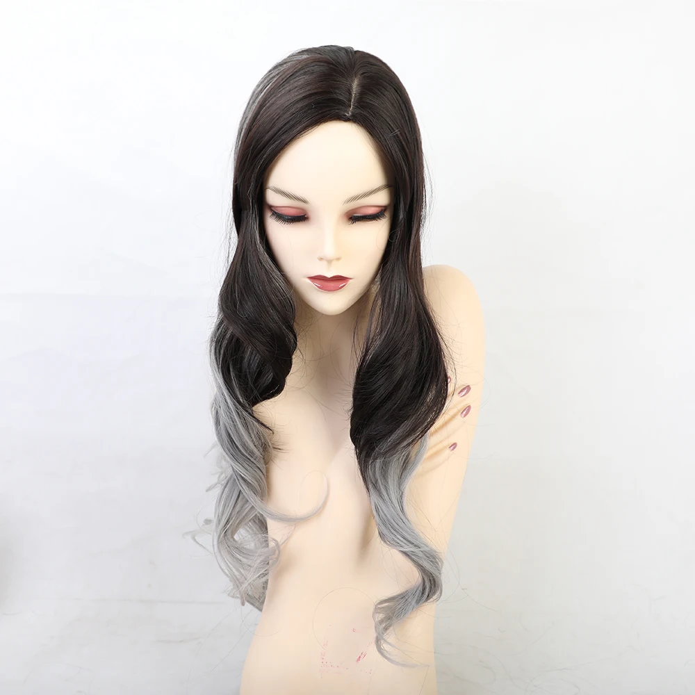 Женские длинные волнистые парики с боковой частью черный градиент серый натуральные синтетические парики термостойкие парики для косплея