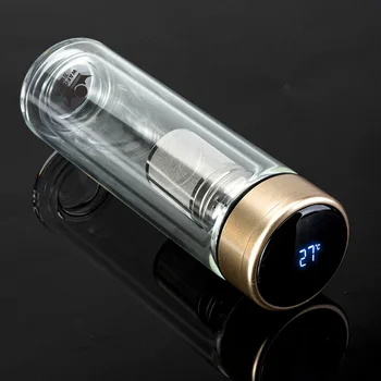 

300/500ml Intelligent Cap Glass Water Bottle Customize Logo Double Layer Tea Filter Water Cup Tea Infuser Tumbler Outdoor Office