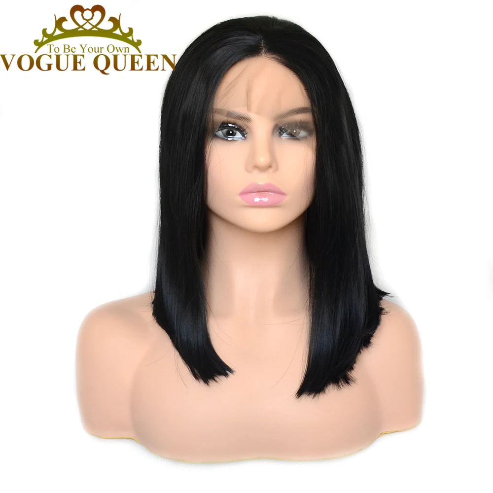 Vogue Queen Natural Black Bob Straight Synthetic Lace Front Wig High